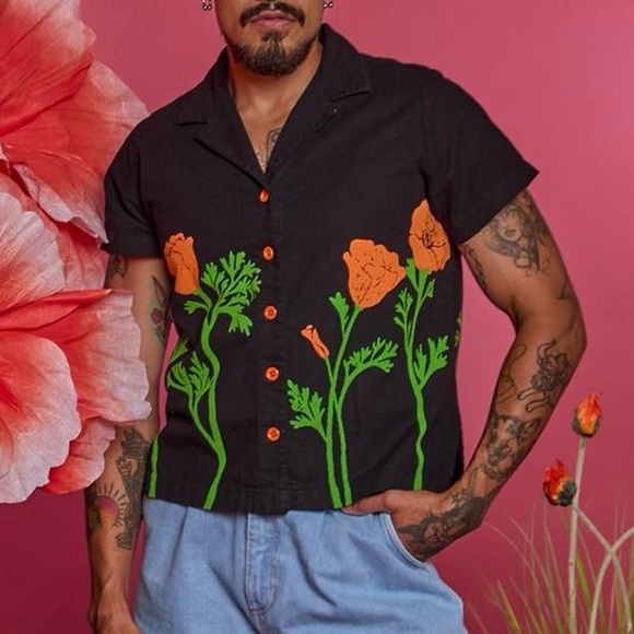 Big Bud Press Tops - Big Bud Press PAINTSTAMPED PANTRY BUTTON-UP - POPPY